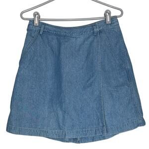 Vintage LL Bean Blue Denim Jean Short Cotton Mini Skort Skirt Sz 6 Long Inseam